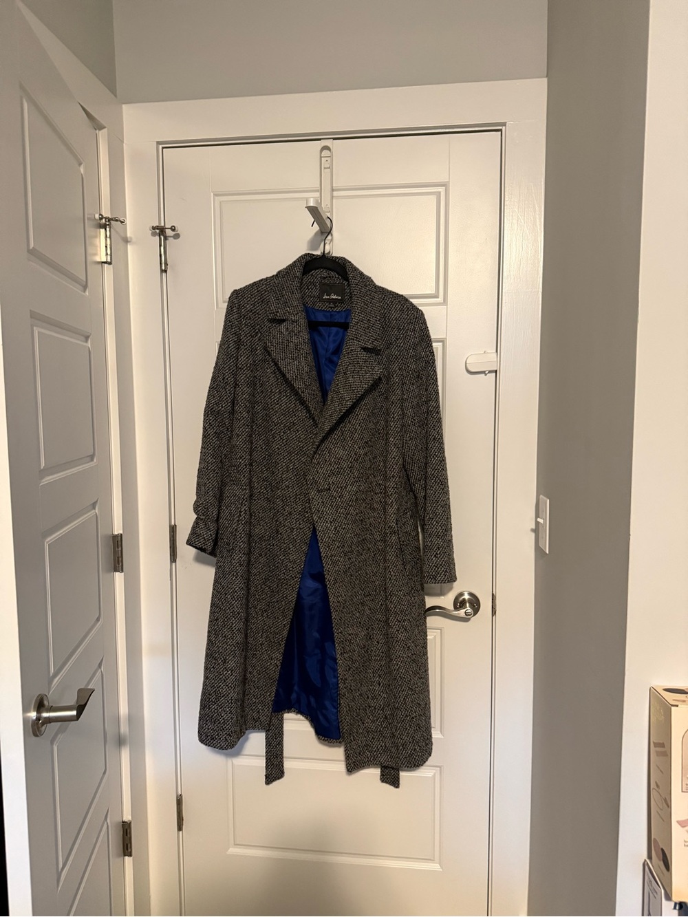 Sam Edelman Grey Herringbone Trench Coat with Blue Lining